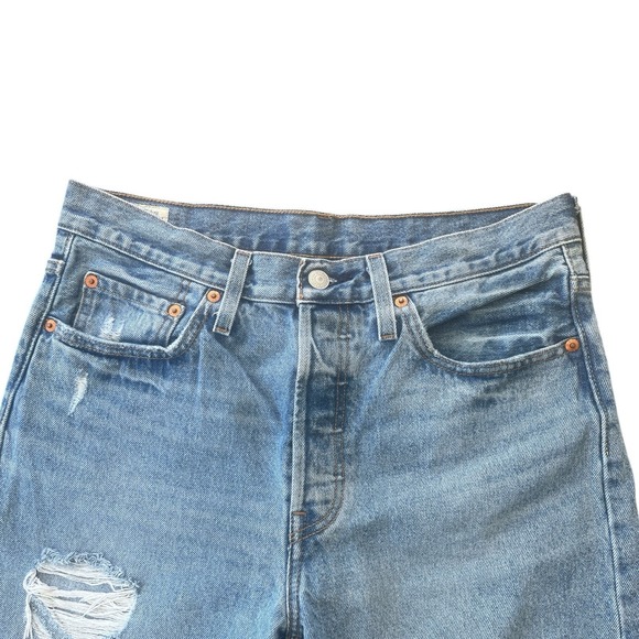 Levi's 501 High Waist Button Fly Distressed Light Wash Skinny Jeans 29x28 Indie - Picture 3 of 11